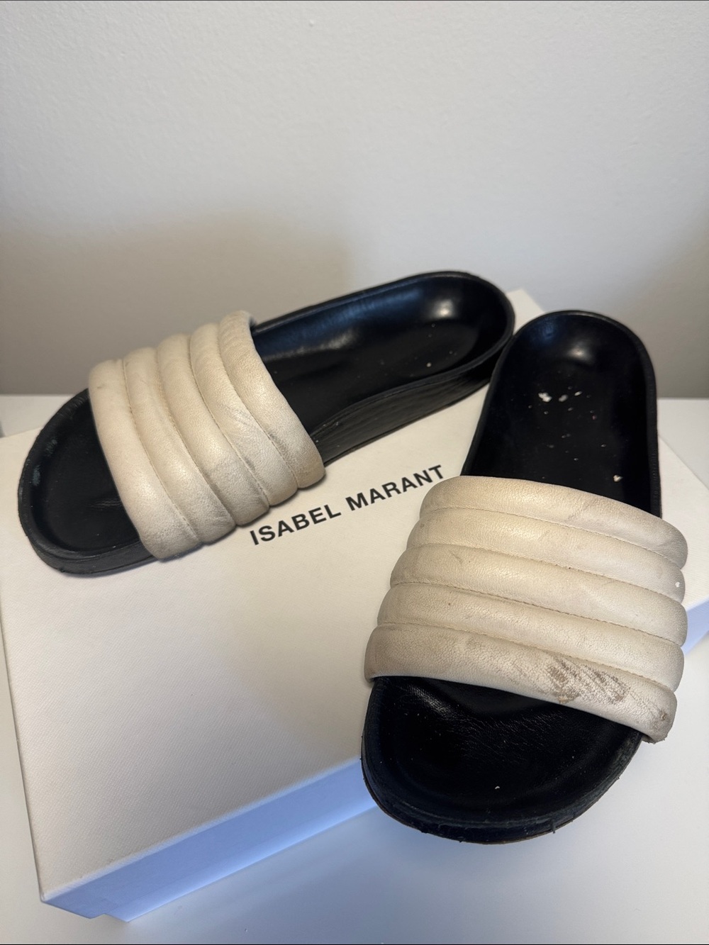 Isabel Marant Cream & Black Slide Sandals